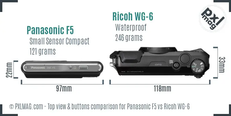 Panasonic F5 vs Ricoh WG-6 top view buttons comparison