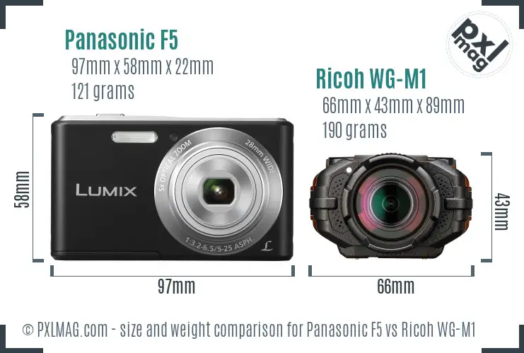 Panasonic F5 vs Ricoh WG-M1 size comparison