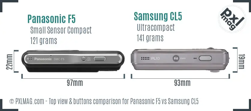Panasonic F5 vs Samsung CL5 top view buttons comparison