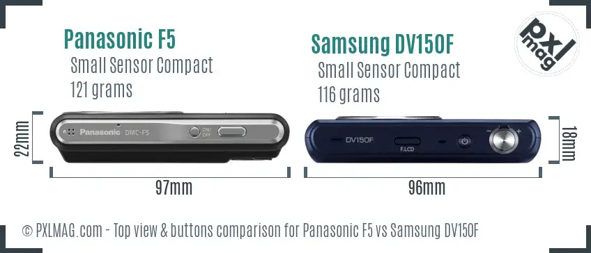 Panasonic F5 vs Samsung DV150F top view buttons comparison Panasonic F5 vs Samsung DV150F top view buttons comparison