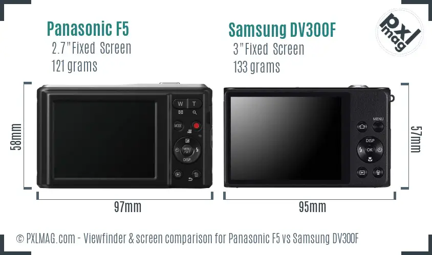 Panasonic F5 vs Samsung DV300F Screen and Viewfinder comparison