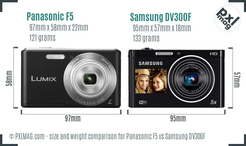 Panasonic F5 vs Samsung DV300F size comparison Panasonic F5 vs Samsung DV300F size comparison