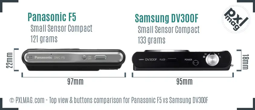 Panasonic F5 vs Samsung DV300F top view buttons comparison