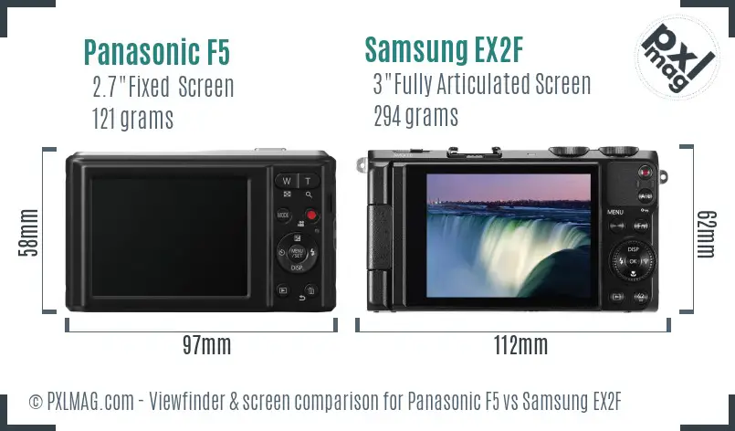 Panasonic F5 vs Samsung EX2F Screen and Viewfinder comparison