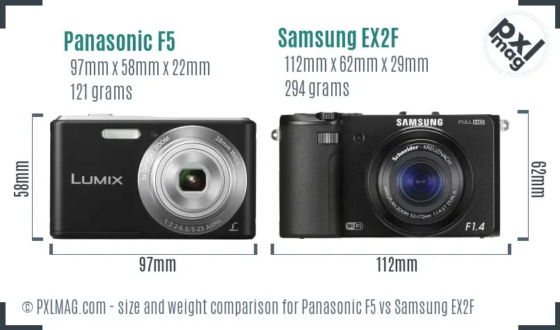 Panasonic F5 vs Samsung EX2F size comparison
