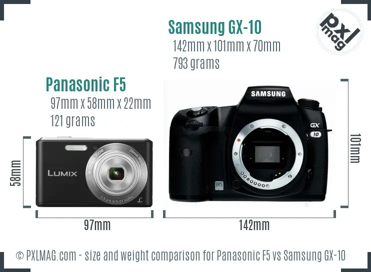 Panasonic F5 vs Samsung GX-10 size comparison