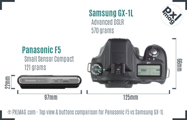 Panasonic F5 vs Samsung GX-1L top view buttons comparison