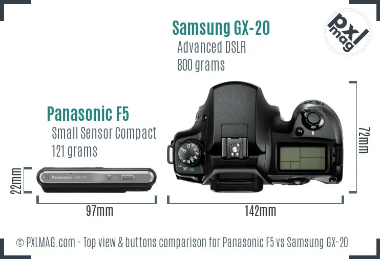 Panasonic F5 vs Samsung GX-20 top view buttons comparison