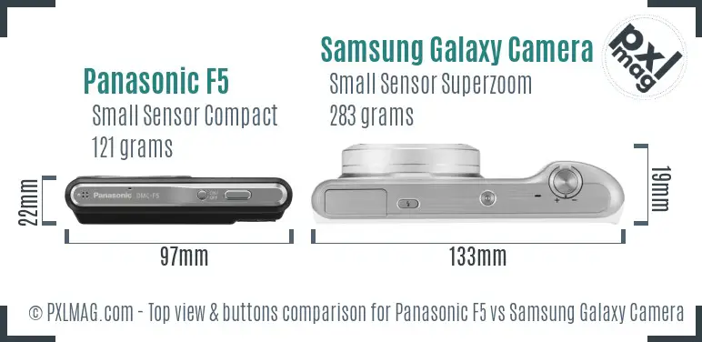 Panasonic F5 vs Samsung Galaxy Camera 2 top view buttons comparison