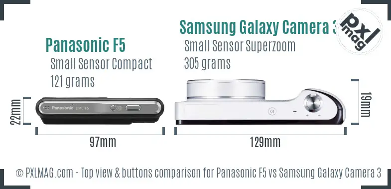 Panasonic F5 vs Samsung Galaxy Camera 3G top view buttons comparison