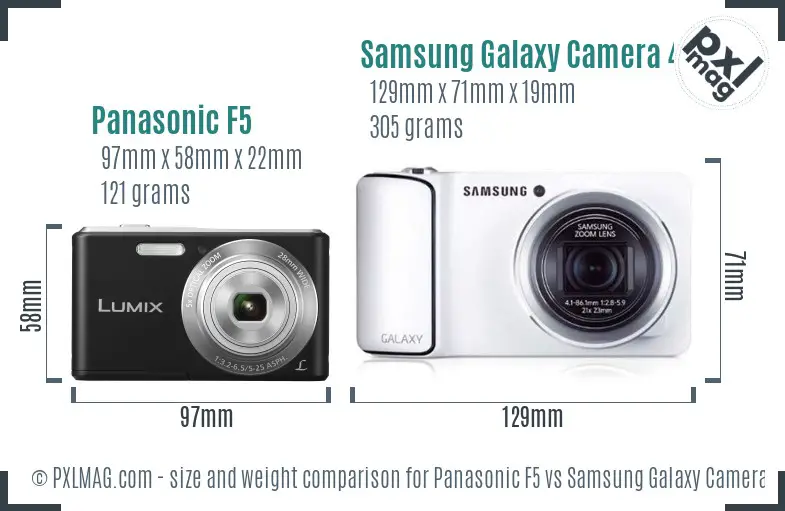 Panasonic F5 vs Samsung Galaxy Camera 4G size comparison