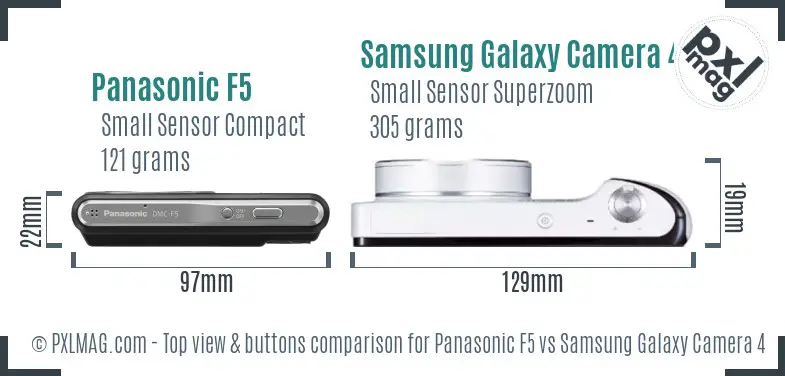 Panasonic F5 vs Samsung Galaxy Camera 4G top view buttons comparison