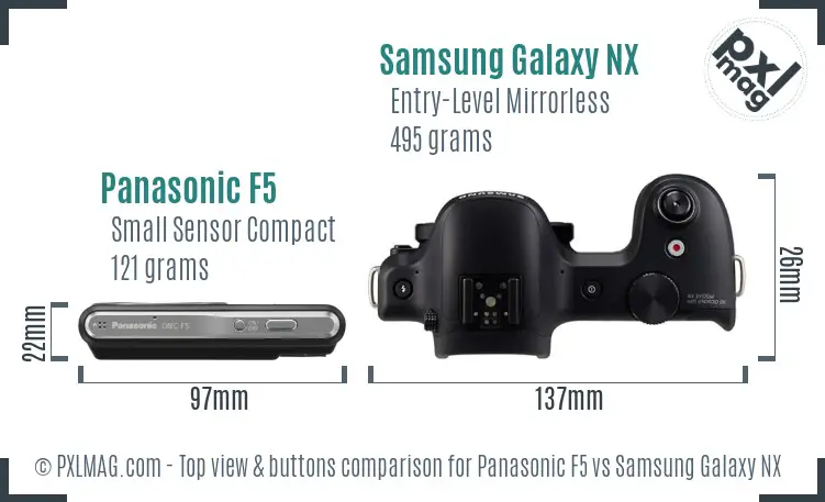 Panasonic F5 vs Samsung Galaxy NX top view buttons comparison