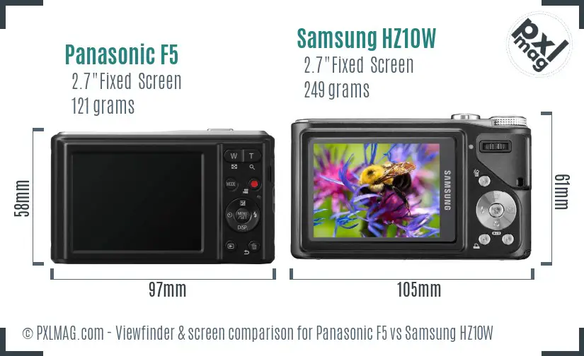 Panasonic F5 vs Samsung HZ10W Screen and Viewfinder comparison Panasonic F5 vs Samsung HZ10W Screen and Viewfinder comparison