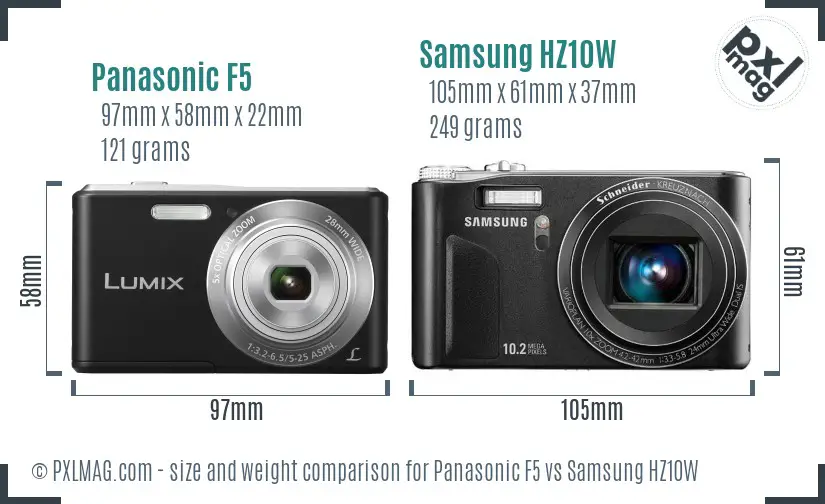 Panasonic F5 vs Samsung HZ10W size comparison Panasonic F5 vs Samsung HZ10W size comparison