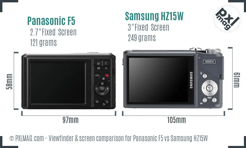 Panasonic F5 vs Samsung HZ15W Screen and Viewfinder comparison