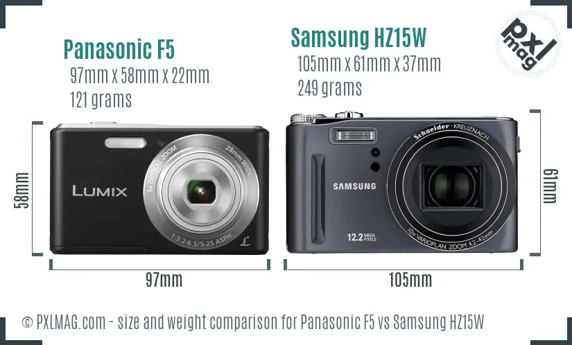 Panasonic F5 vs Samsung HZ15W size comparison