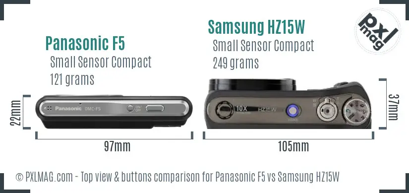 Panasonic F5 vs Samsung HZ15W top view buttons comparison