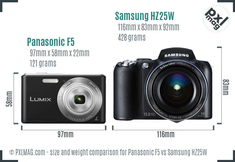 Panasonic F5 vs Samsung HZ25W size comparison Panasonic F5 vs Samsung HZ25W size comparison