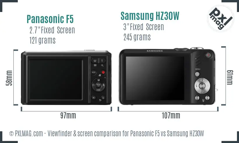 Panasonic F5 vs Samsung HZ30W Screen and Viewfinder comparison