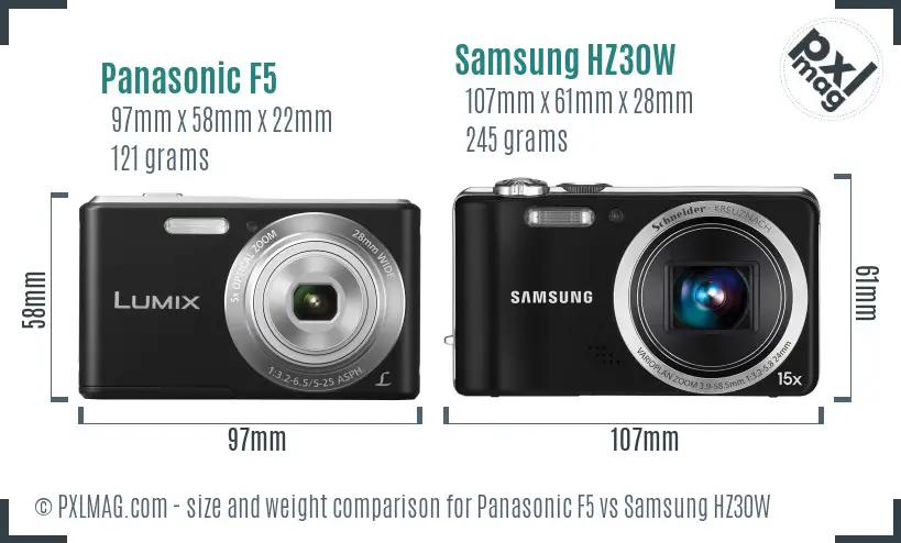 Panasonic F5 vs Samsung HZ30W size comparison