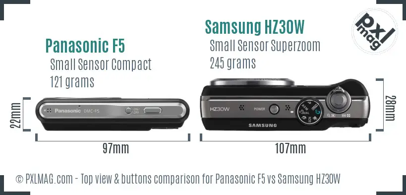 Panasonic F5 vs Samsung HZ30W top view buttons comparison