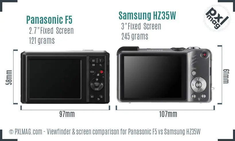Panasonic F5 vs Samsung HZ35W Screen and Viewfinder comparison