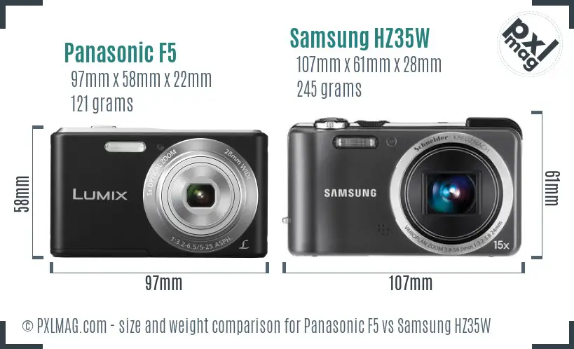 Panasonic F5 vs Samsung HZ35W size comparison