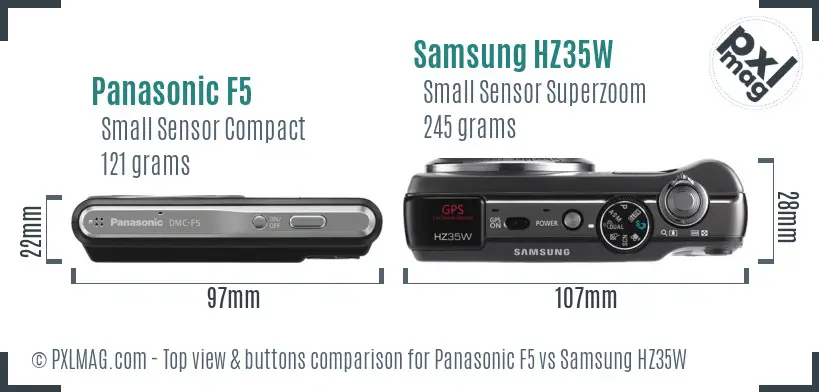 Panasonic F5 vs Samsung HZ35W top view buttons comparison