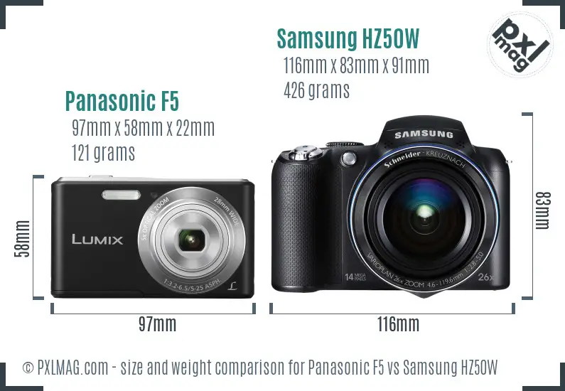 Panasonic F5 vs Samsung HZ50W size comparison