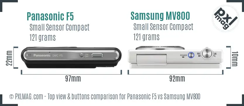 Panasonic F5 vs Samsung MV800 top view buttons comparison Panasonic F5 vs Samsung MV800 top view buttons comparison
