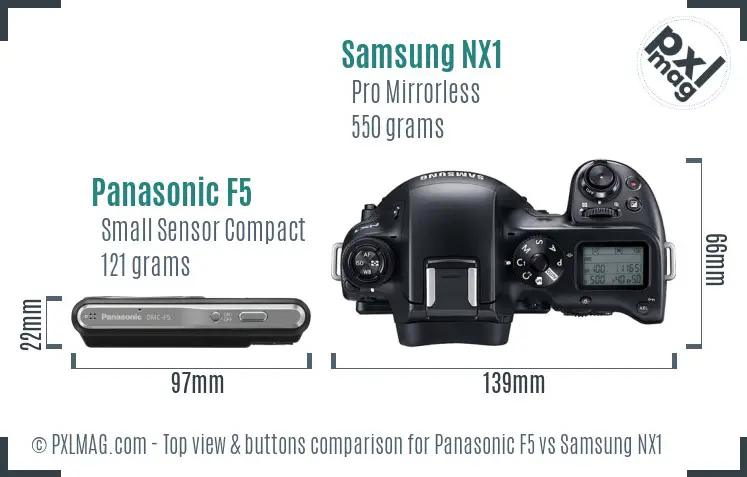 Panasonic F5 vs Samsung NX1 top view buttons comparison