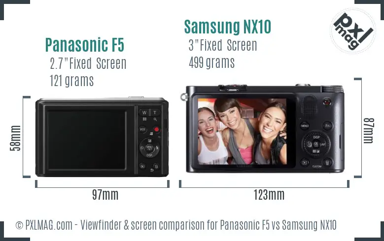 Panasonic F5 vs Samsung NX10 Screen and Viewfinder comparison Panasonic F5 vs Samsung NX10 Screen and Viewfinder comparison