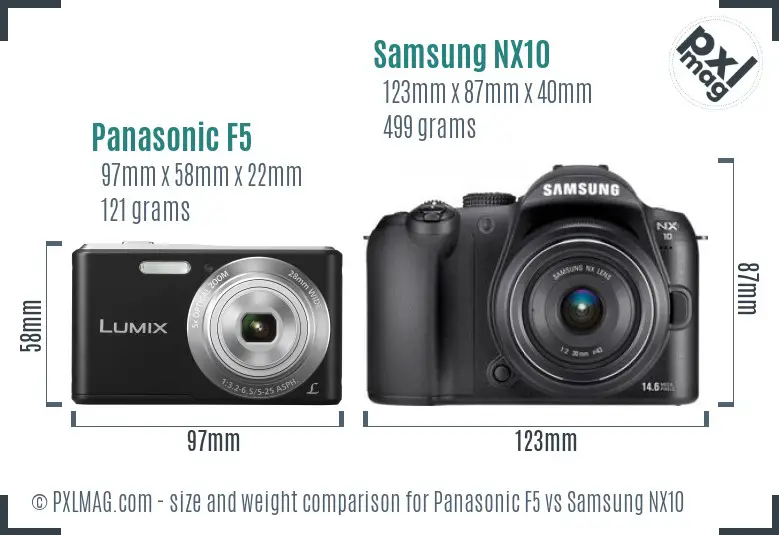 Panasonic F5 vs Samsung NX10 size comparison Panasonic F5 vs Samsung NX10 size comparison