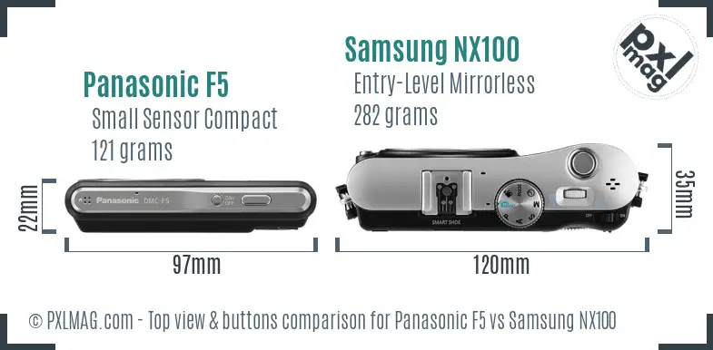 Panasonic F5 vs Samsung NX100 top view buttons comparison