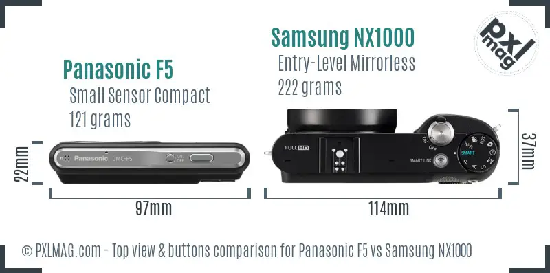 Panasonic F5 vs Samsung NX1000 top view buttons comparison