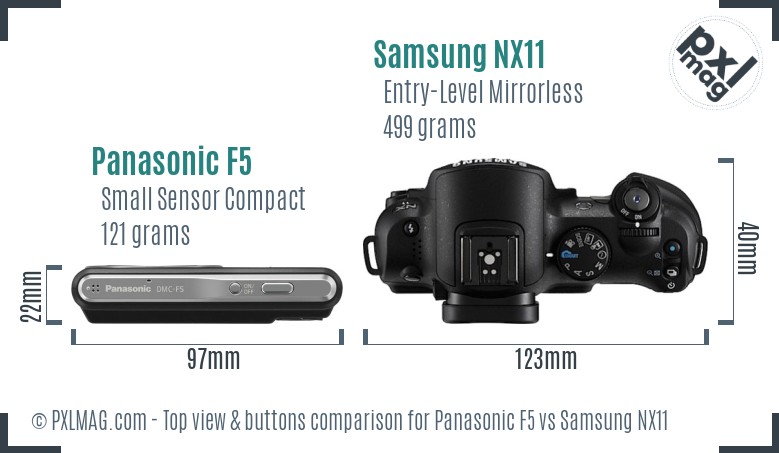 Panasonic F5 vs Samsung NX11 top view buttons comparison