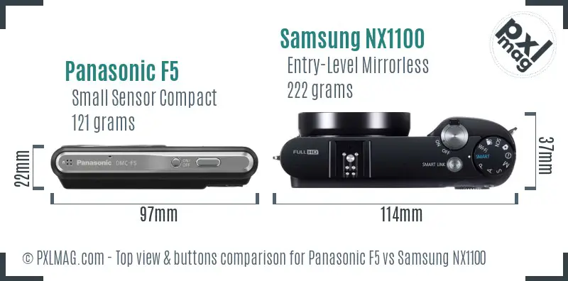 Panasonic F5 vs Samsung NX1100 top view buttons comparison