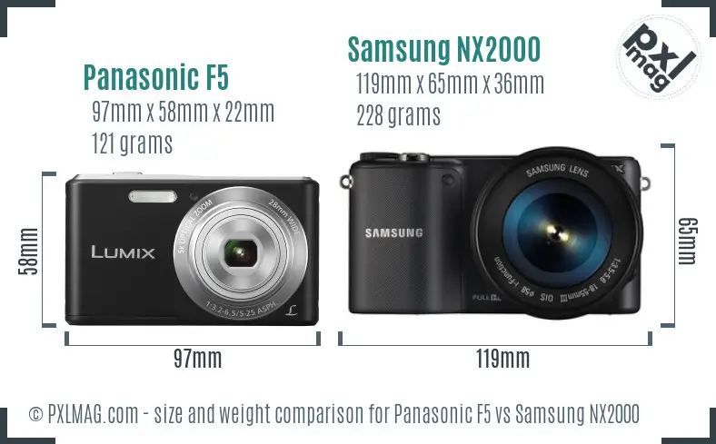 Panasonic F5 vs Samsung NX2000 size comparison
