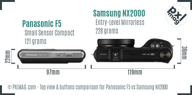 Panasonic F5 vs Samsung NX2000 top view buttons comparison