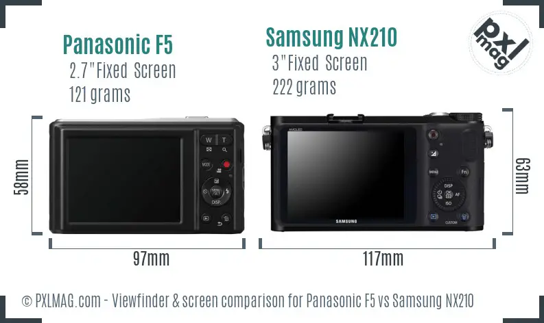 Panasonic F5 vs Samsung NX210 Screen and Viewfinder comparison