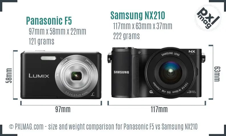 Panasonic F5 vs Samsung NX210 size comparison
