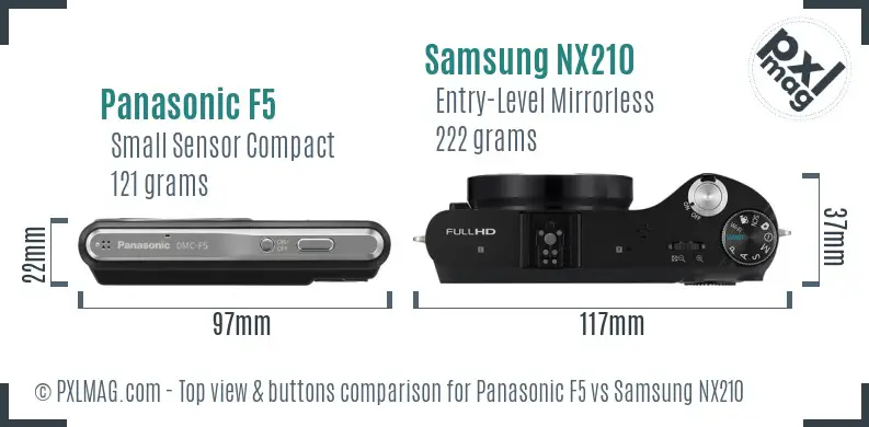 Panasonic F5 vs Samsung NX210 top view buttons comparison