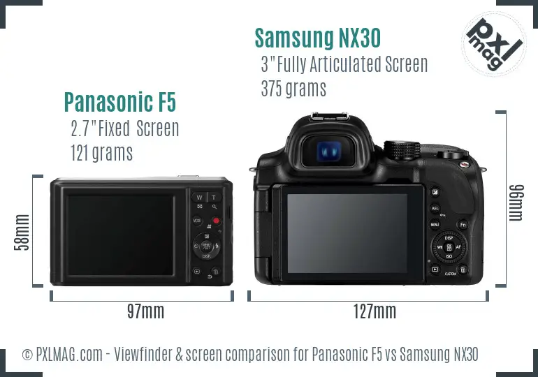 Panasonic F5 vs Samsung NX30 Screen and Viewfinder comparison Panasonic F5 vs Samsung NX30 Screen and Viewfinder comparison