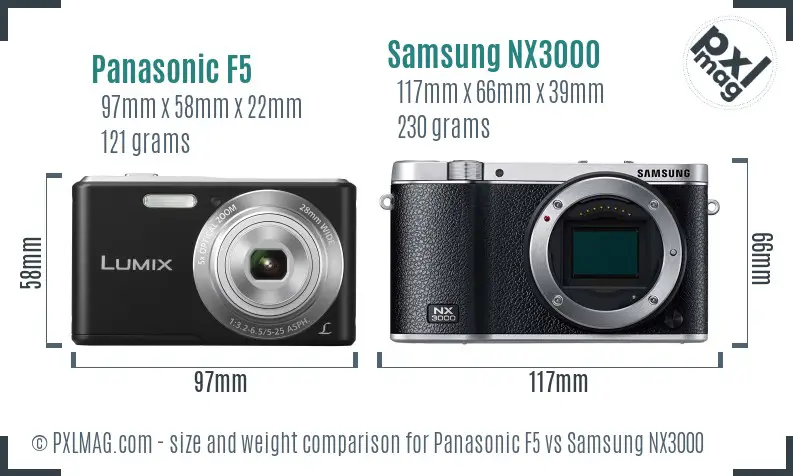 Panasonic F5 vs Samsung NX3000 size comparison