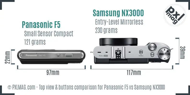 Panasonic F5 vs Samsung NX3000 top view buttons comparison