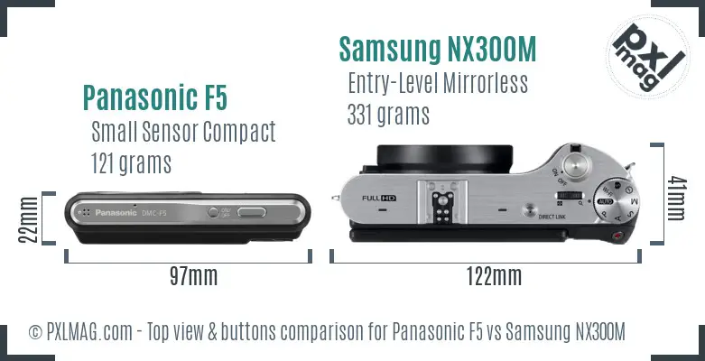 Panasonic F5 vs Samsung NX300M top view buttons comparison Panasonic F5 vs Samsung NX300M top view buttons comparison