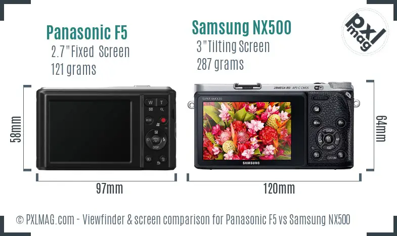 Panasonic F5 vs Samsung NX500 Screen and Viewfinder comparison Panasonic F5 vs Samsung NX500 Screen and Viewfinder comparison