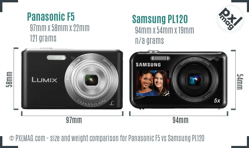 Panasonic F5 vs Samsung PL120 size comparison