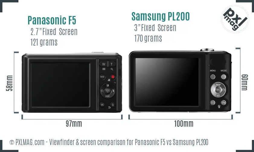 Panasonic F5 vs Samsung PL200 Screen and Viewfinder comparison